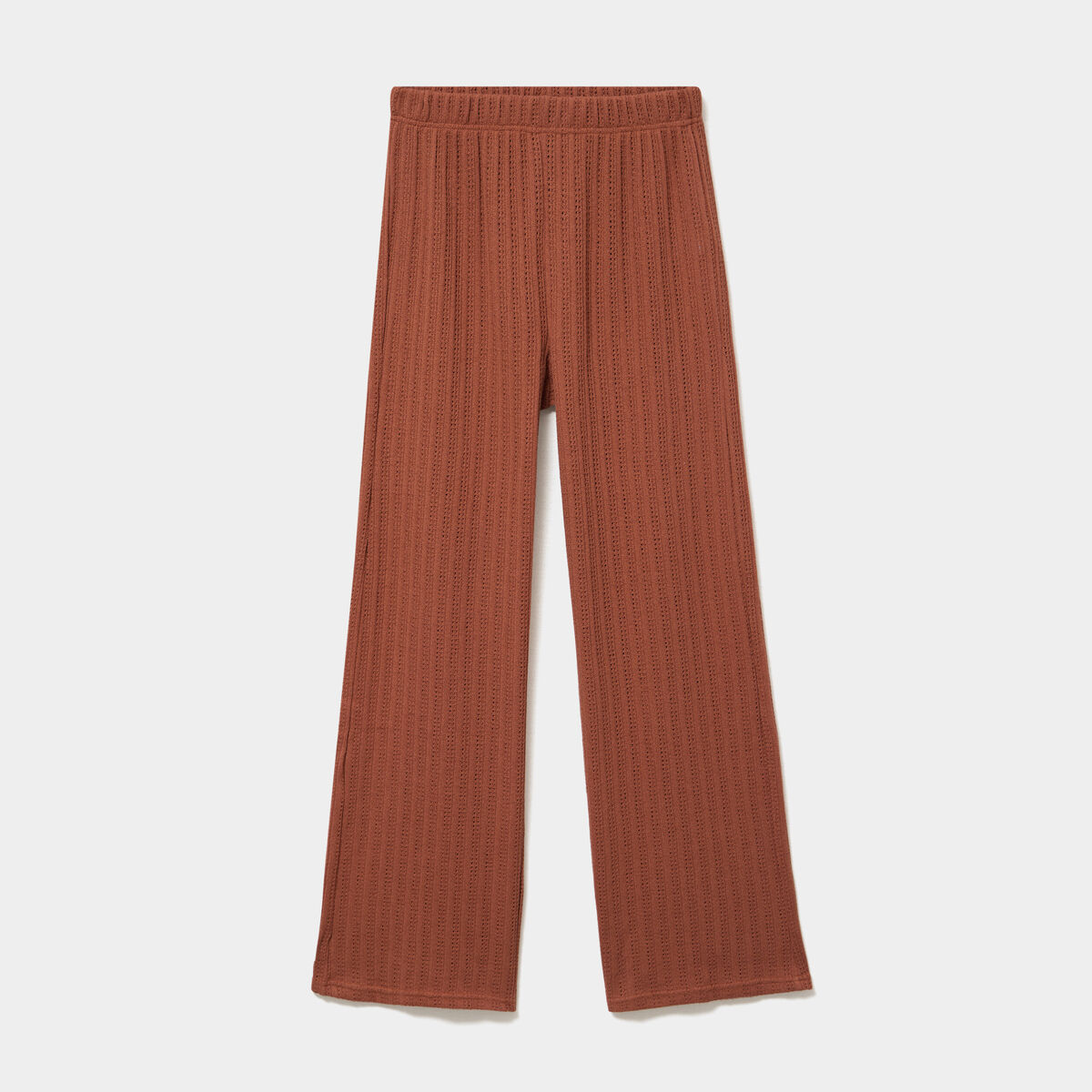 Pantalon large effet crochet &eacute;lastiqu&eacute; camel femme