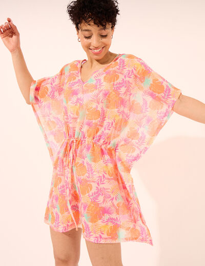 Robe de plage manches 3/4 orange femme