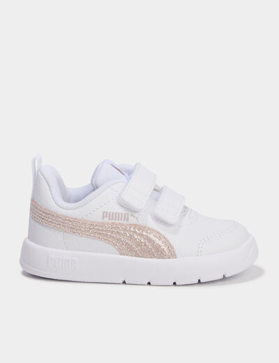 Baskets &agrave; scratchs Puma Courtflex Glitz blanc b&eacute;b&eacute; fille