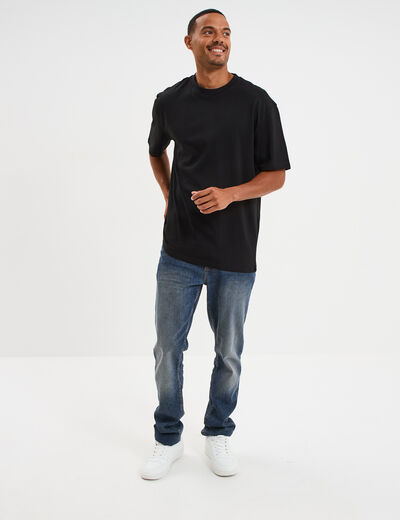 T-shirt col rond coupe relax coton &eacute;pais noir homme