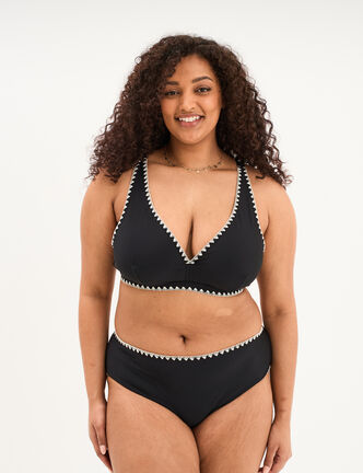 Haut de maillot de bain triangle brod&eacute; noir femme grande taille