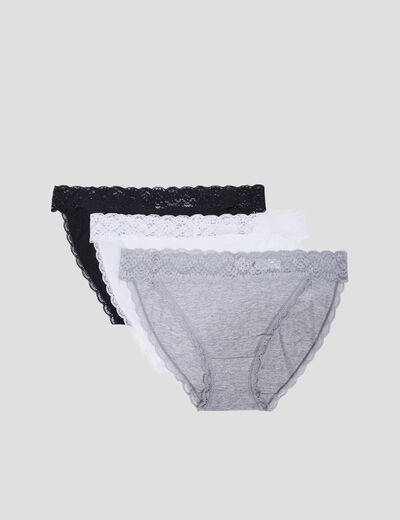 Lot 3 culottes en coton détail dentelle gris femme