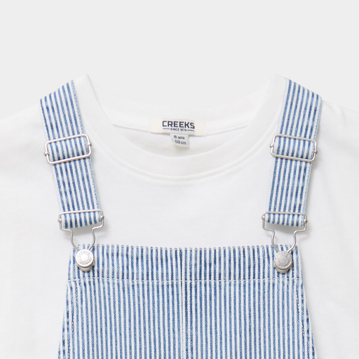 Ensemble robe salopette et t-shirt coton bleu fille