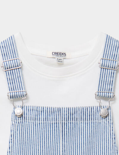 Ensemble robe salopette et t-shirt coton bleu fille