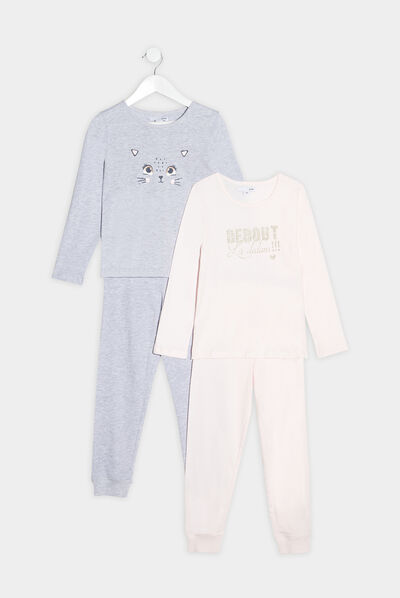 Lot 2 pyjamas gris clair fille