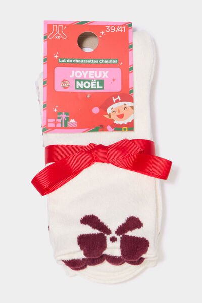 Lot 2 paires chaussettes de No&euml;l marron femme