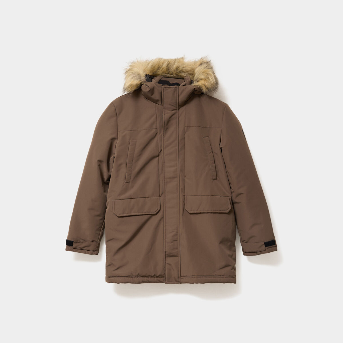 Parka &agrave; capuche fausse fourrure vert kaki homme
