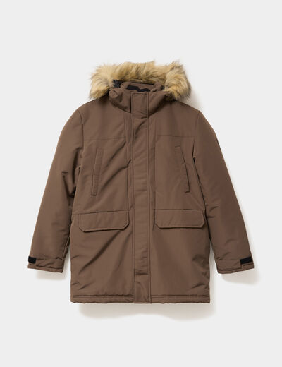 Parka &agrave; capuche fausse fourrure vert kaki homme