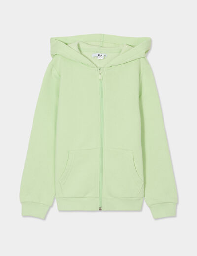 Sweat à capuche zippé vert clair fille