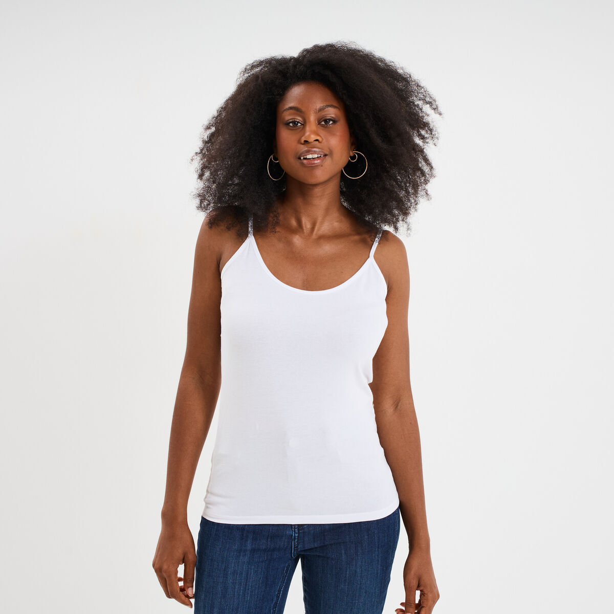 Débardeur coton bretelles réglables blanc femme
