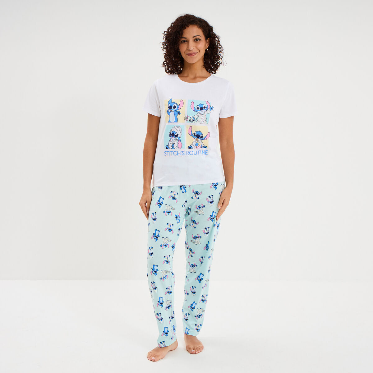 Ensemble pyjama legging coton Stitch blanc femme