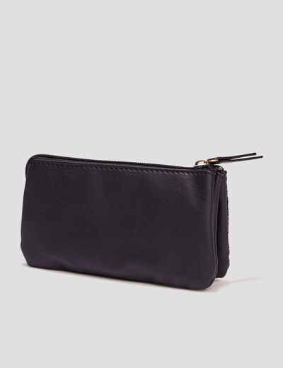 Portefeuille brodé noir femme