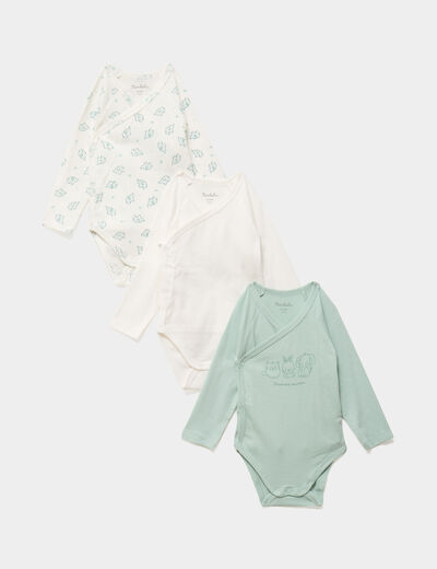 Lot 3 bodies crois&eacute;s manches longues vert pastel b&eacute;b&eacute;