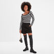 Pull côtelé col carré tricotage en côte noir femme