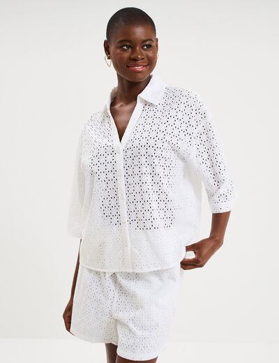 Chemise broderie anglaise coton blanc femme