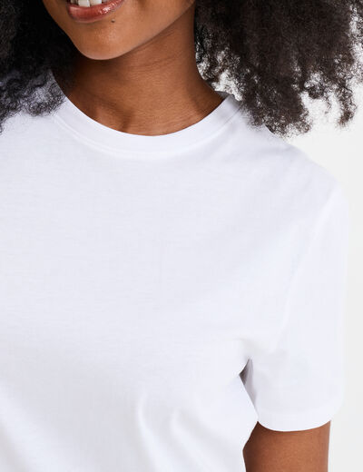 T-shirt col rond manches courtes coton blanc femme