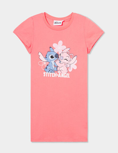 Chemise de nuit droite coton Stitch rose fille