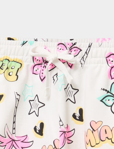 Short molletonn&eacute; &agrave; taille &eacute;lastiqu&eacute;e ecru fille