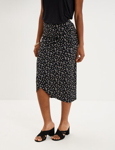 Jupe longue portefeuille stretch noir femme
