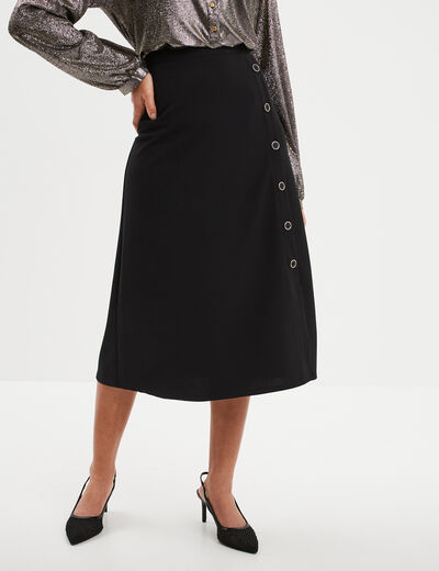 Jupe midi fendue avec boutons noir femme