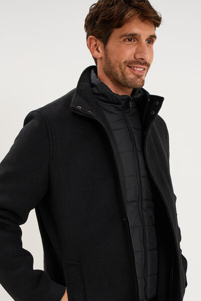 Manteau mi-long col montant zipp&eacute; noir homme