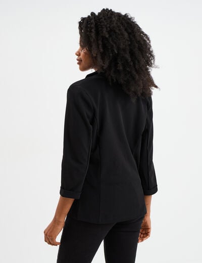 Veste blazer cintré manches 3/4 noir femme