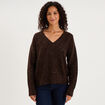 Pull droit &agrave; sequins et col en V marron fonc&eacute; femme