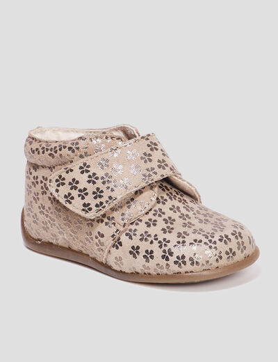 Bottillons scratchs cuir semelle souple marron bébé fille