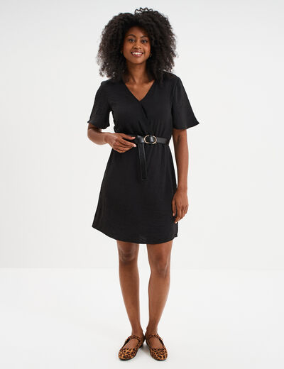 Robe courte col cache-coeur noir femme