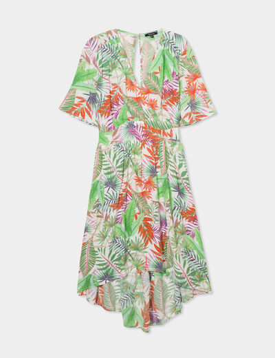 Robe asym&eacute;trique longueur genou blanc femme