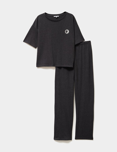 Ensemble pyjama pantalon et t-shirt gris foncé femme