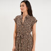 Robe chemise longue taille ajustable beige clair femme