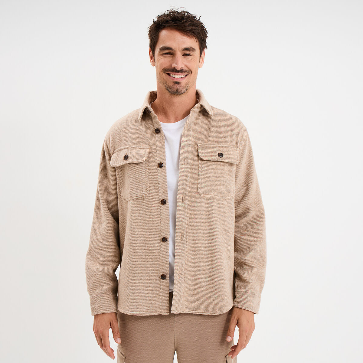 Surchemise manches longues beige moyen homme