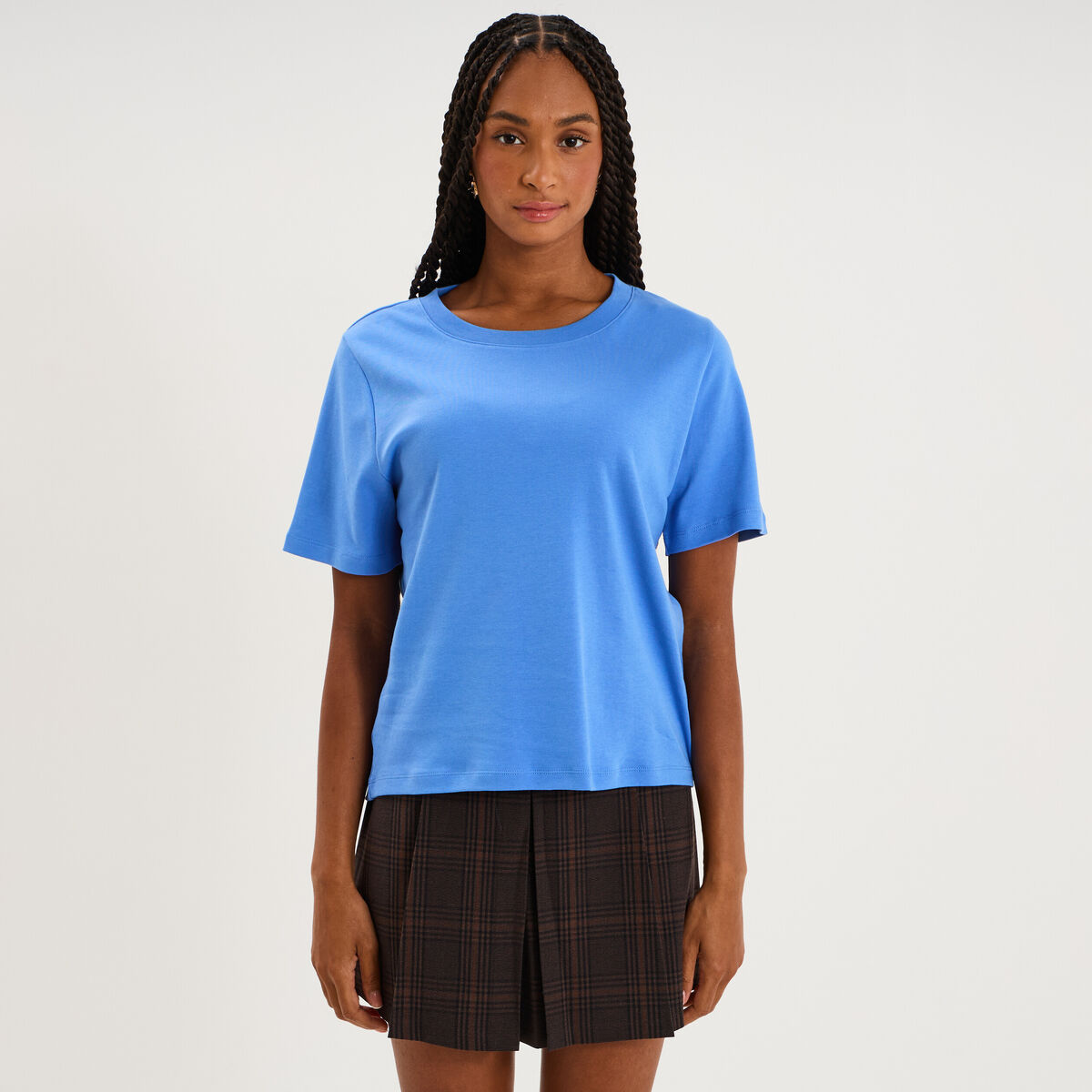 T-shirt manches courtes col rond coton bleu electrique femme