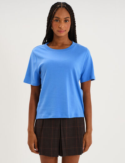 T-shirt manches courtes col rond coton bleu electrique femme