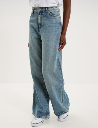 Jean large taille haute coton denim dirty femme