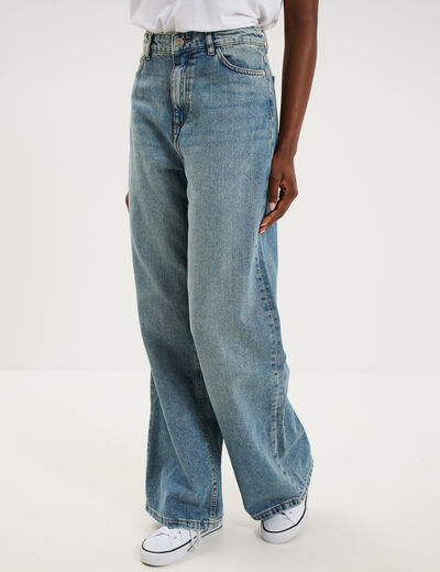 Jean large taille haute coton denim dirty femme