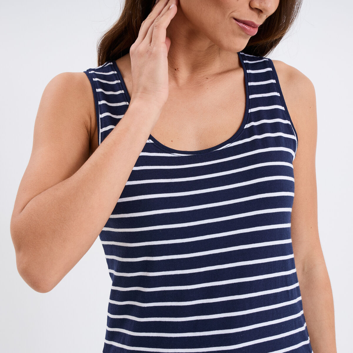 Débardeur à rayures bretelles larges bleu marine femme