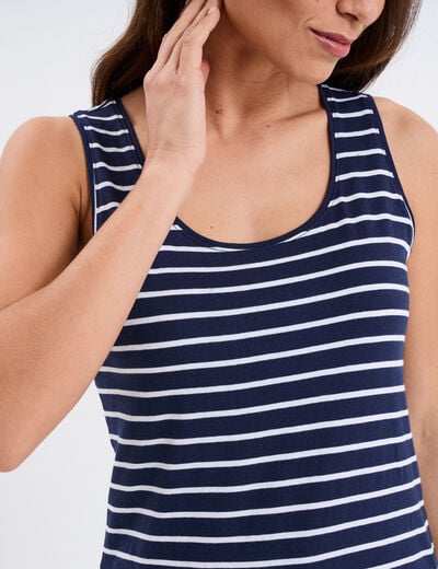Débardeur à rayures bretelles larges bleu marine femme