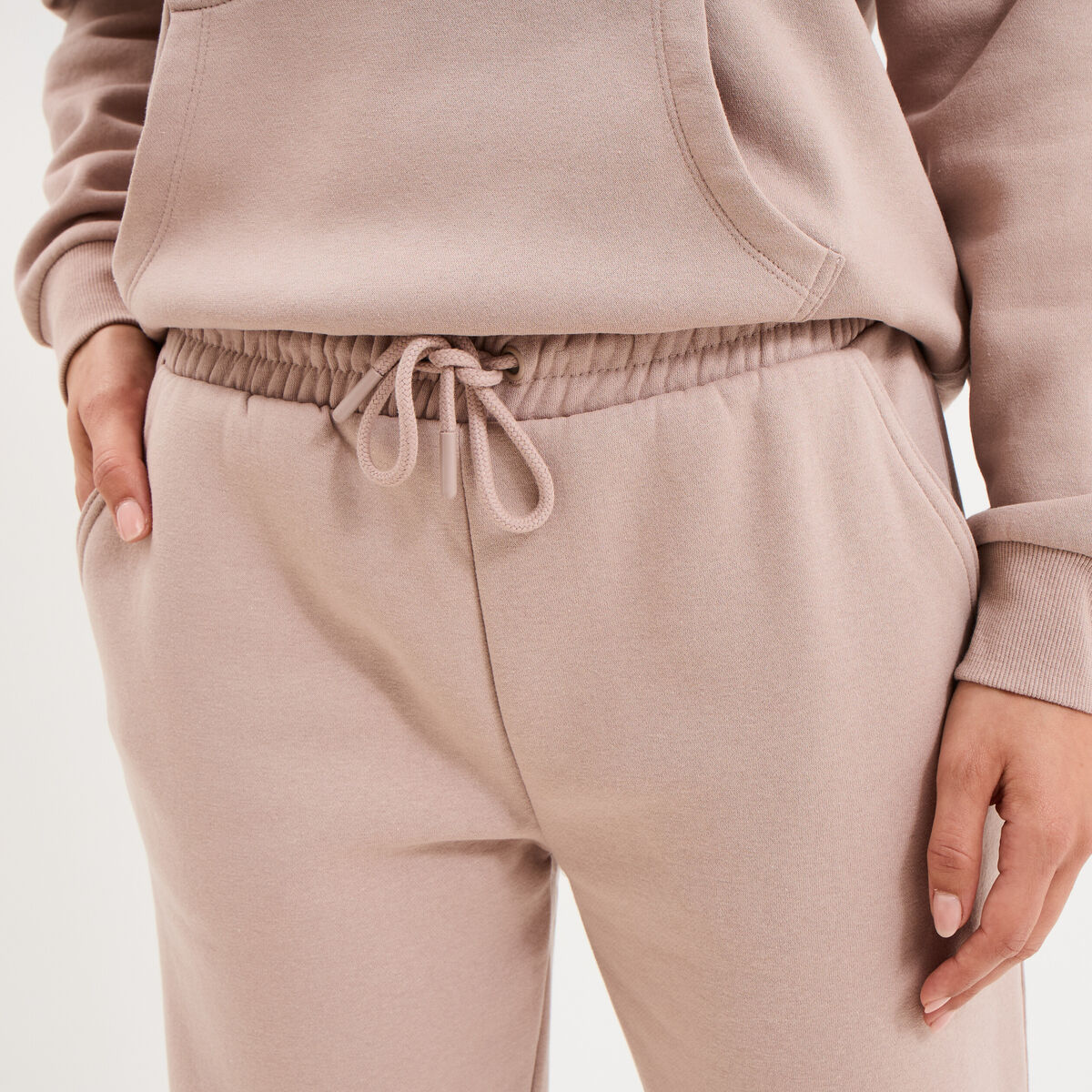 Pantalon jogging droit molleton marron clair femme