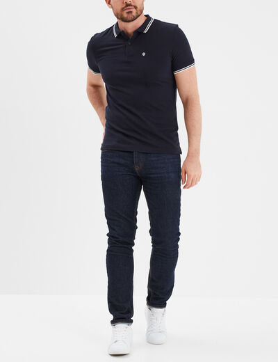 Polo manches courtes bords contrastés bleu marine homme