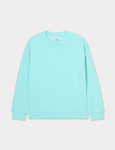 Sweat oversize manches longues col rond bleu turquoise garçon