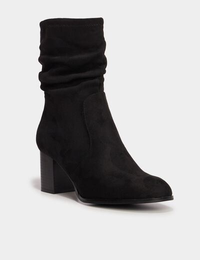 Bottines plissées aspect daim à talons noir femme