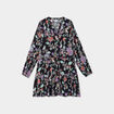 Robe trapèze à volants boutonnée noir femme
