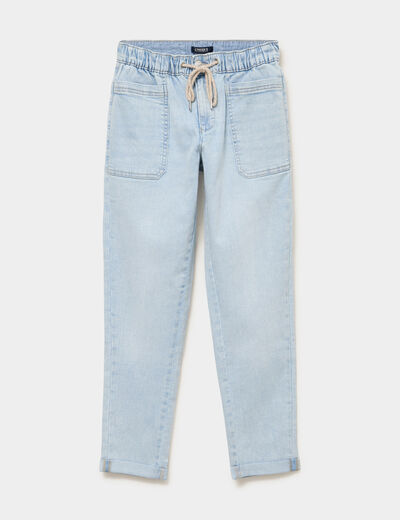 Jeans droit cropped taille &eacute;lastiqu&eacute;e denim triple stone femme