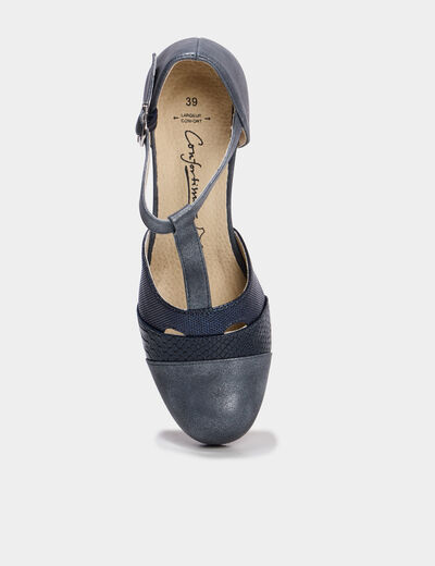 Escarpins &agrave; talons pied large bleu marine femme