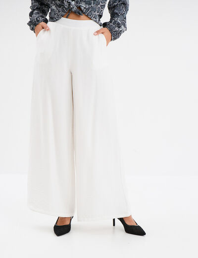 Pantalon large taille élastiquée blanc femme