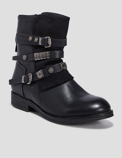 Bottines avec boucles et clous noir femme