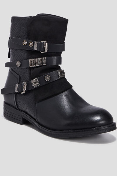 Bottines avec boucles et clous noir femme