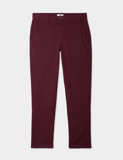 Pantalon chino droit stretch retroussé violet foncé homme